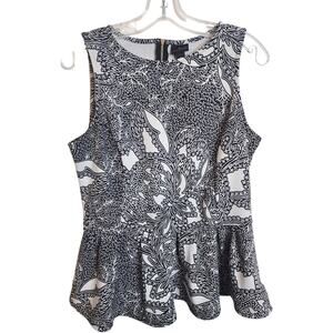 Worthington Black/White Floral Peplum Top, Large